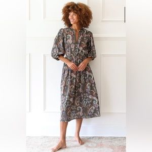 Mille Celeste Cotton Printed Midi Sun Dress Olive Green size xs women’s